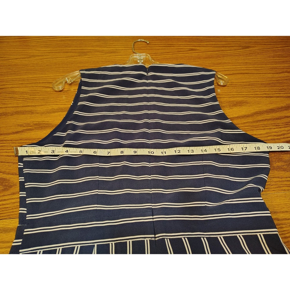 Tahari Navy Blue White Striped Wide Leg Sleeveless Jumpsuit with Pockets - Picture 8 of 16